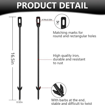 2-Pack Yard Sign Stakes Metal for Ground 16.5" Long 0.3" Thick, Plant Support Stakes for Indoor & Outdoor Plants, Sign Poles Stakes, Tent Stakes for Outdoor Camping, Easy to Install - Black