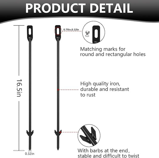 2-Pack Yard Sign Stakes Metal for Ground 16.5" Long 0.3" Thick, Plant Support Stakes for Indoor & Outdoor Plants, Sign Poles Stakes, Tent Stakes for Outdoor Camping, Easy to Install - Black