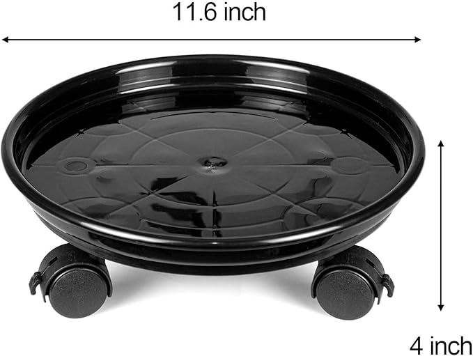 Fasmov 3 Pcs Plant Pallet Caddy Plant Stand Round Flower Pot Mover, Plant Pot Pallet Dolly Caster with Universal Wheels (Black)