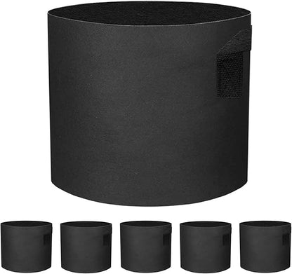 5 Pack 5 Gallon Grow Bags - Black Breathable Fabric Pots Heavy Duty Aeration Fabric Pots Thickened Nonwoven Fabric Pots Plant Grow Bags with Handle
