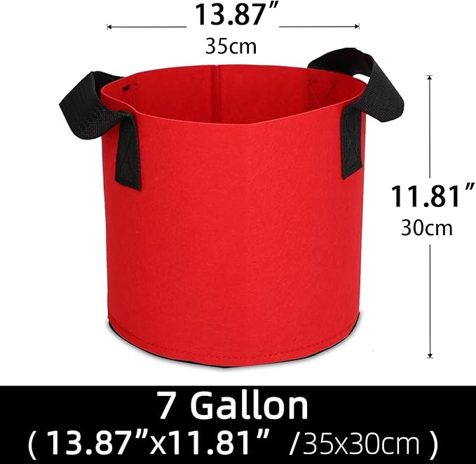 Grow Bags,Growing Pot Bags Garden Grow Bag Indoor Outdoor Fabric Aeration Plant Pot Container Flower Vegetable Pouch (Red,7 Gallon)