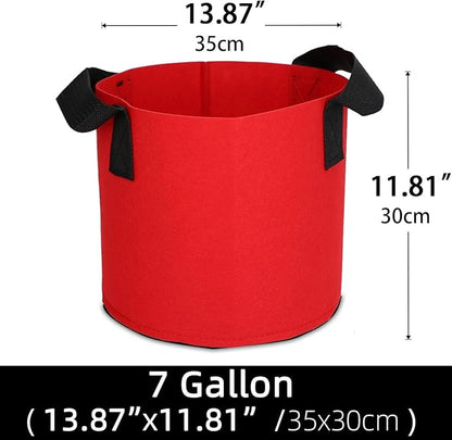 Grow Bags,Growing Pot Bags Garden Grow Bag Indoor Outdoor Fabric Aeration Plant Pot Container Flower Vegetable Pouch (Red,7 Gallon)