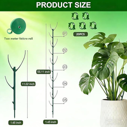 Stackable Plant Support Vine Plant Sticks Stakes Pothos Climber Support with Plant Clips and Plant Ties for Indoor Outdoor Vine Orchid, 5 Pack