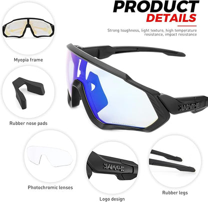 KAPVOE Photochromic Cycling Glasses Men Women Mountain Bike Sunglasses Clear MTB Bicycle Riding - K9408
