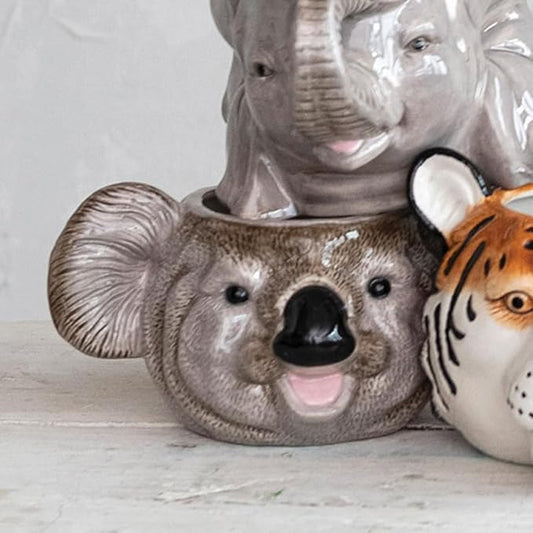 Creative Co-Op 7.75 Inches Round Ceramic Koala Head Planter, Holds 3" Pot, Grey and Black