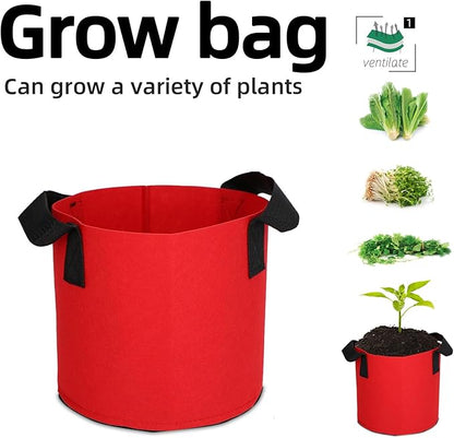 Grow Bags,Growing Pot Bags Garden Grow Bag Indoor Outdoor Fabric Aeration Plant Pot Container Flower Vegetable Pouch (Red,1 Gallon)