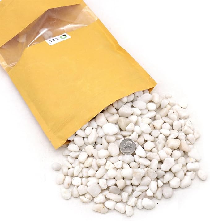 White Rocks for Plants & Garden. Decorative Polished Pebbles. 3/8 Inch 2lbs for Succulents, Vases & Pots (XSM (0.375 Inch), White - Lightly Polished, 2)