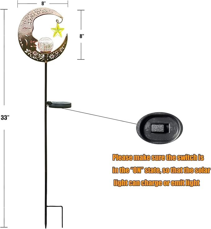 Solar Lights Outdoor Decor Moon Lantern for Patio,Lawn or Pathway Moon Decorations Crackle Glass Globe Stake Metal Lights Waterproof Warm LED Garden Gifts (Bronze)