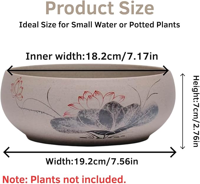 Lotus Bowl Planter, Ceramic Water Lily Bowl, Hydroponic Bonsai Lotus Bowls for Water Plants Indoor, Succulent Pots, Leak-Proof Design, LotusLeaf Pattern (7.56in*2.76in)