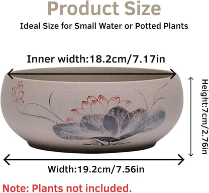 Lotus Bowl Planter, Ceramic Water Lily Bowl, Hydroponic Bonsai Lotus Bowls for Water Plants Indoor, Succulent Pots, Leak-Proof Design, LotusLeaf Pattern (7.56in*2.76in)