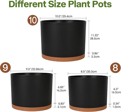 GARDIFE 10/9/8 Inch Modern Cylinder Planter, Plant Pots for Indoor Outdoor Plants, Flower Pots with Drainage Holes and Saucers for Garden Succulent Nursery House Plants (Black-Brown)
