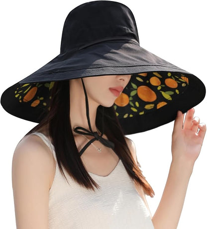 Wide Brim Women Sun Hat Summer Beach Bucket Fishing Hats Metal Wired Edge Packable UV Protection for Hiking Garden Travel