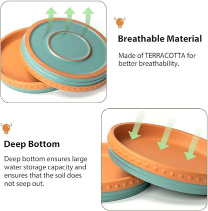 YBX 8-inch Plant Saucer Premium Terracotta Saucer Round Ceramic Plant Trays, Pack of 2 (Turquoise/Terracotta)