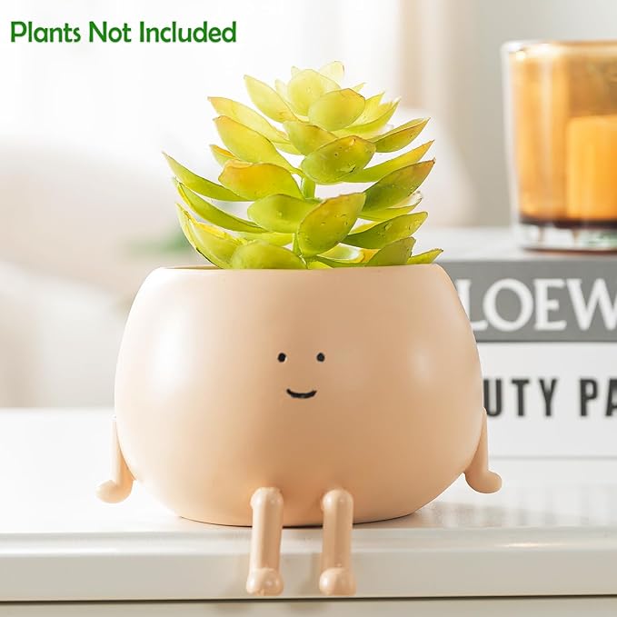 Face Plant Pots, Succulent Pots, 4.7 Inch Head Planters for Indoor, Cute Resin Flower Pot with Drainage Hole, Unique Cactus Planter, Small Planter Pot for Mini Plants (1 Pack)
