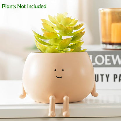 Face Plant Pots, Succulent Pots, 4.7 Inch Head Planters for Indoor, Cute Resin Flower Pot with Drainage Hole, Unique Cactus Planter, Small Planter Pot for Mini Plants (1 Pack)