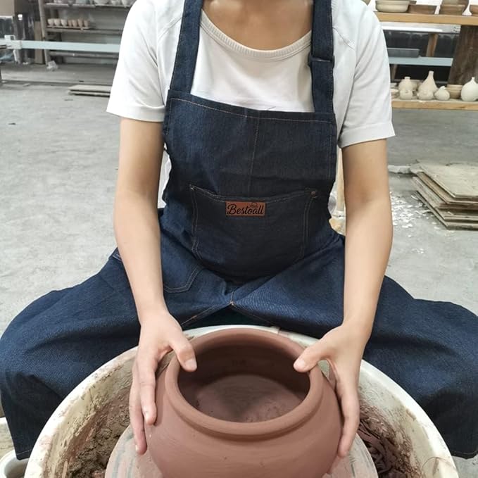 Apron Adjustable Split Leg with Portable Pocket for DIY Ceramic Sculpture | Ceramics Apron Durable Denim, Fit for Gardening, BBQ & Workshop