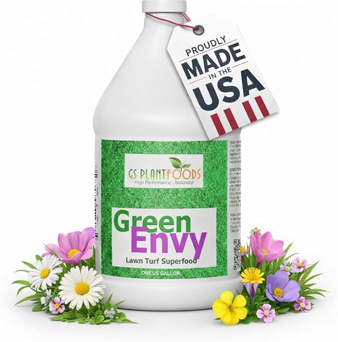 GS Plant Foods Green Envy Liquid Lawn Food – Fall & Winter Lawn Prep Fertilizer for Strong Roots and Resilient Grass, Suitable for Organic Growing (1 Gallon)