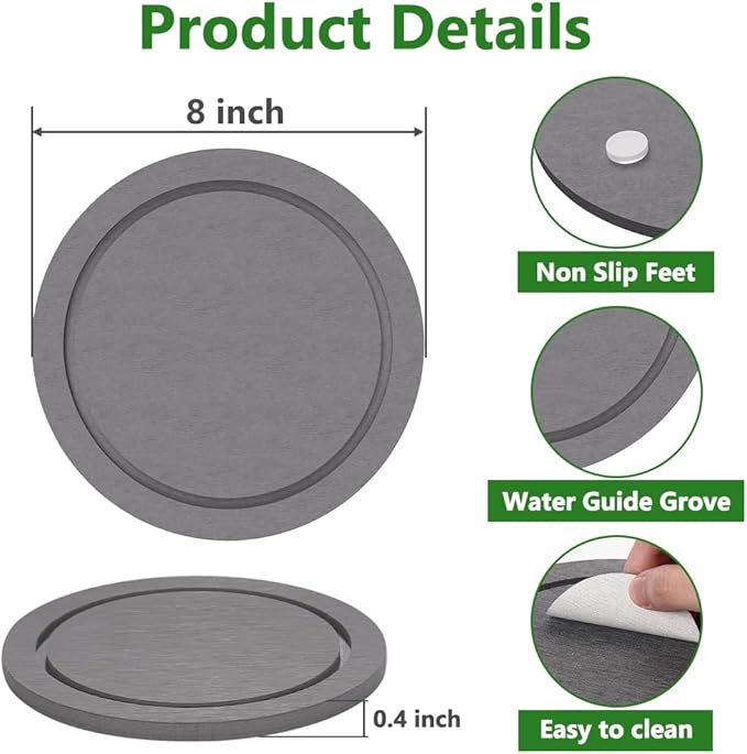 Plant Saucer for Indoors, 2 Pack 8 Inch, Instantly Dry Diatomaceous Earth Plant Trays, Stone Plant Pot Saucers Drip & Drainage Tray, Women’s Gifts for Valentine, Gray