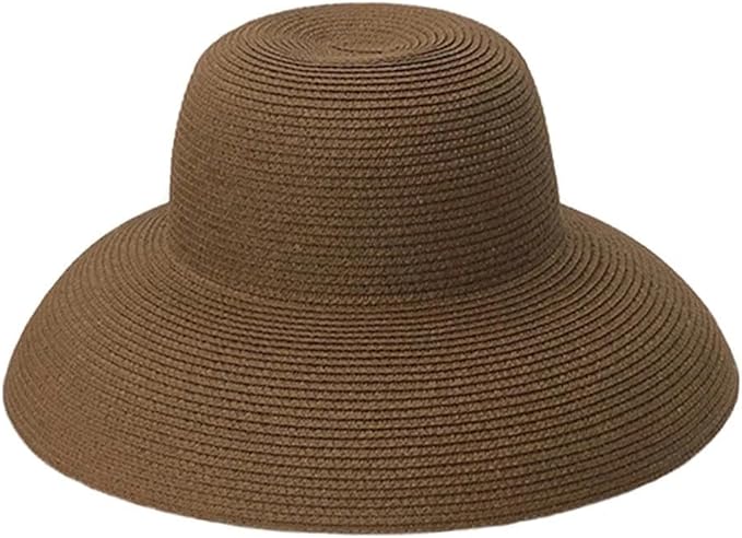 Wide-Brim Classic Elegant Style Foldable Straw Hat Women's Retro UV Resistant Sun Hats for Outdoor, Beach and Travel