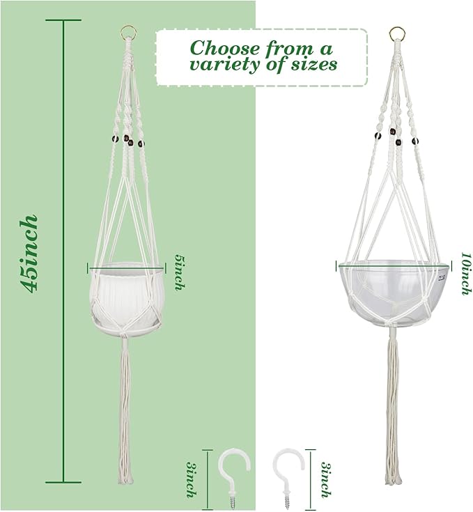 2Pack Macrame Plant Hanger for 5 to 10 Inch Plant Pots Hanging Plant Holder Handmade White Cotton Rope Flower Pot Holder Basket plant holder Suitable for Herb and Flower Indoor Outdoor Boho Home Decor