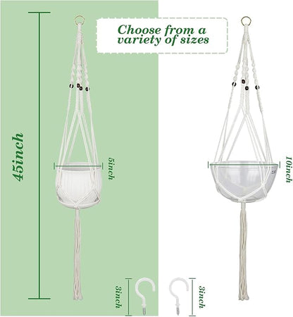 2Pack Macrame Plant Hanger for 5 to 10 Inch Plant Pots Hanging Plant Holder Handmade White Cotton Rope Flower Pot Holder Basket plant holder Suitable for Herb and Flower Indoor Outdoor Boho Home Decor