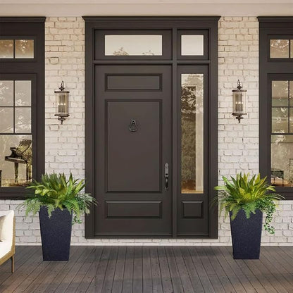 2 Sets Large Tall Black Planter for Outdoor or Indoor Plants Faux Stone Tall Flower Pots Tapered Resin Plastic Planters Box for Porch Patio Garden Front Door Decor 21''H*12''W