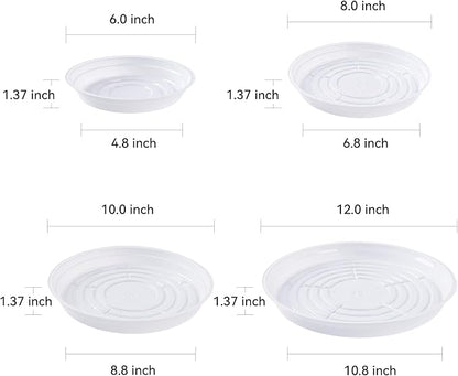 TRUEDAYS 20 Pack White Plant Saucers – 4 Sizes (6"/8"/10"/12") Plastic Flower Pot Trays for Indoor & Outdoor Plants, Drip Trays to Protect Floors & Surfaces