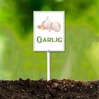 Garden Vegetable Signs With Stake Garlic Garden Signs For Vegetables Vegetable Markers For Outdoor Garden Plants Outdoor Waterproof 6x4.6inch Outdoor Garden Plants Garden Flowers Plants