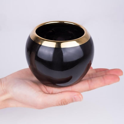 Black Gold Spherical Ceramic Plant Pots Succulent Small Planter Indoor Modern Decorative Indoor-Outdoor Garden Plant Pots with Drainage Holes - Plants Not Included 3.94 x 3.94 x 3.15 Inch