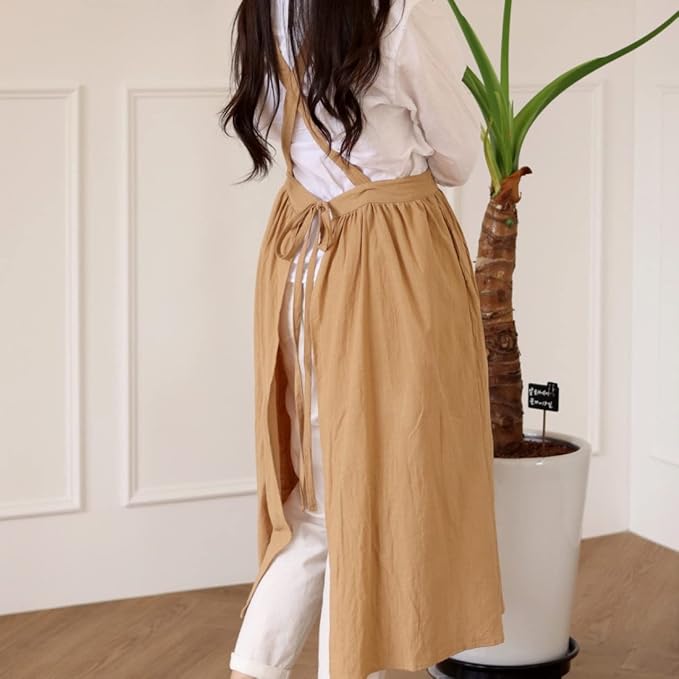 Cute Retro Cotton Linen X-Back Aprons Home Kitchen Garden Art Painting Pinafore Florist Shop Overalls