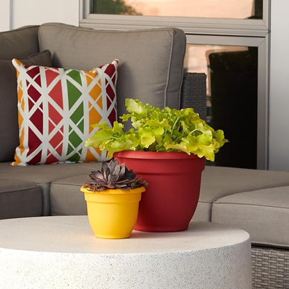 Bloem Ariana 10" Burnt Red Round Self-Watering Resin Planter Pot - Rolled Rim Indoor and Outdoor Gardening Planter