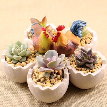 Fantasee Succulent Pot, Small Garden Pots with Drainage Hole, Resin Plants Flower Pots Miniature Ornaments for Home Office Decor (Chicken Nest)