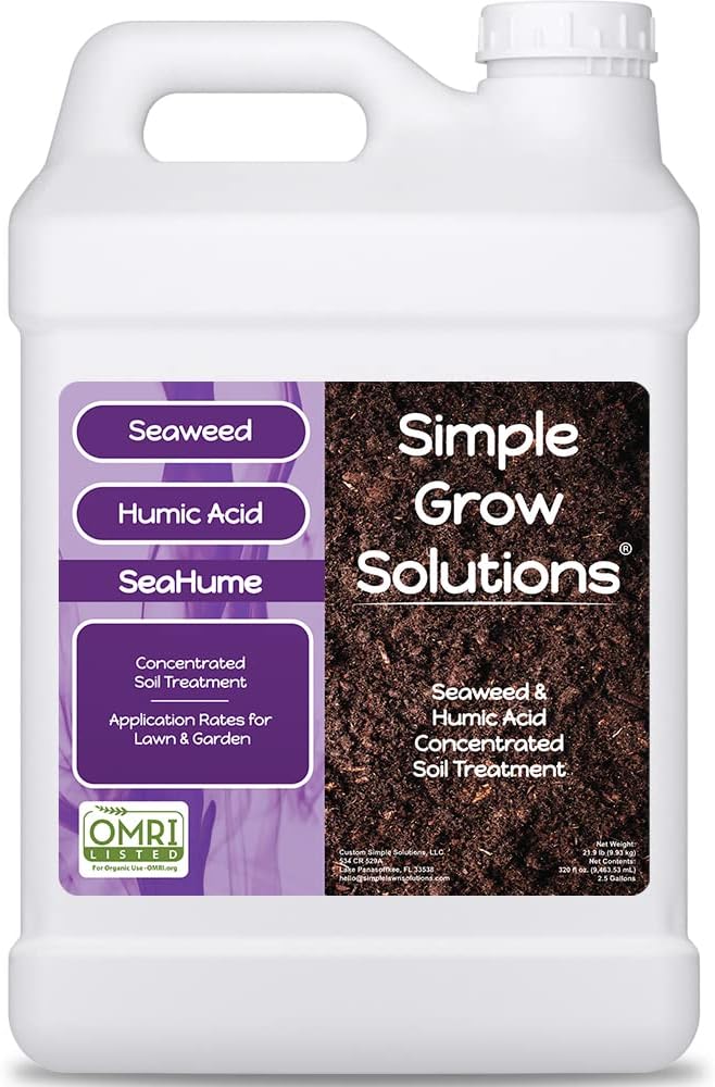 Organic Liquid Seaweed for Lawn & Plants - 8% Kelp Blended with Humic Acid - OMRI Organic Fertilizer Supplement Concentrated - Sea Hume- Natural Treatment for Turf Grass and Garden - Simple Lawn Solutions - Soil Conditioner (2.5 Gallon)