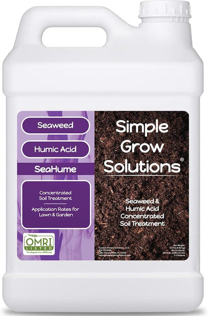 Organic Liquid Seaweed for Lawn & Plants - 8% Kelp Blended with Humic Acid - OMRI Organic Fertilizer Supplement Concentrated - Sea Hume- Natural Treatment for Turf Grass and Garden - Simple Lawn Solutions - Soil Conditioner (2.5 Gallon)