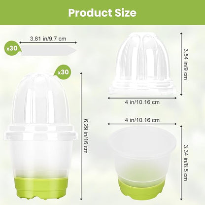 Sckee Clear Nursery Pots for Plants with Lid,30 Packs 4 inch Plastic Seed Starting Pots with Drainage Holes Plant Nursery Pots Silicone Base