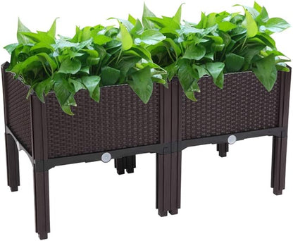 Raised Garden Beds, Planter Box, Self-Watering Plastic Planter for Indoor Outdoor Vegetables, Fruits, Potato, Flowers (2 Pcs)