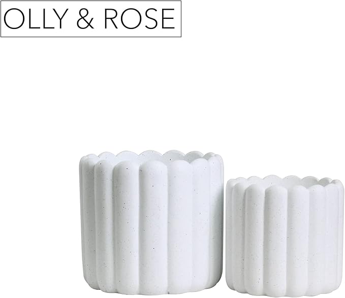 Olly & Rose Vertical Striped Ribbed Plant Pots - Charcoal Speckled White Planters - 6.5" and 5.3" Diameter Flower Pots for Indoors and Outdoors (White Ribbed)