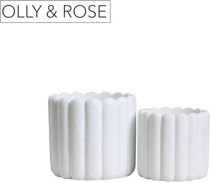 Olly & Rose Vertical Striped Ribbed Plant Pots - Charcoal Speckled White Planters - 6.5" and 5.3" Diameter Flower Pots for Indoors and Outdoors (White Ribbed)