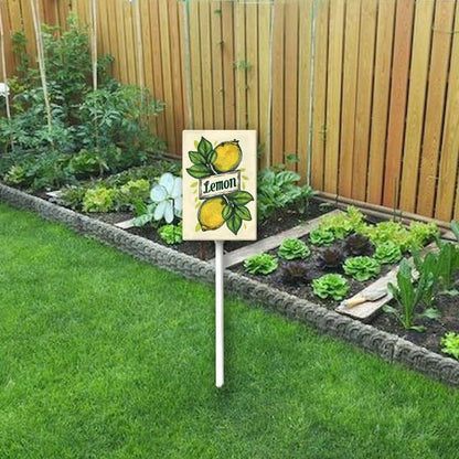 Uptell Vintage Aluminum Lemon Fruit Signs Yard Sign with Stake for Garden Fruit Garden Label Stakes Plant Markers for Outdoor Plants Waterproof 7x8.8 inch