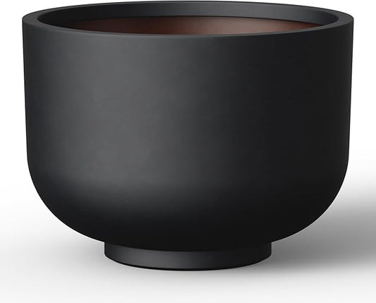Kante 17.7 Inch Dia Concrete Bowl Planter, Large Tapered Bottom Plant Pot with Drainage, Smooth Black Finish with Painted Interior, Ideal for Porch, Home, Garden, Patio