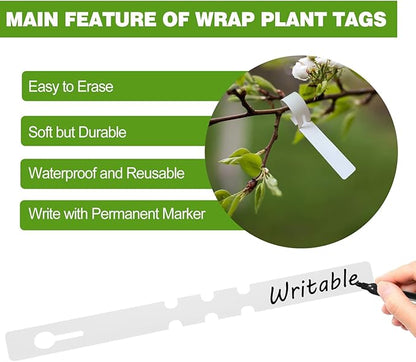 Plant Labels 200Pcs Yuanling Plastic Plant Tree Tags Wrap Around Hanging Tags Nursery Tree Markers Adjustable Garden Labels for Indoor Outdoor Gardening Plants (White)