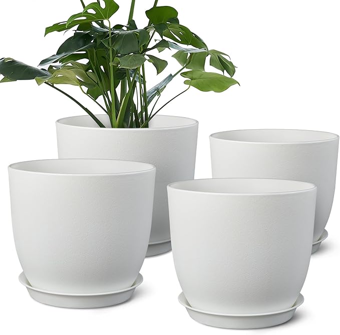 Plant Pots 8 Inch Set of 4, Flower Pots with Multi Mesh Drainage Holes, Planters for Indoor Outdoor Garden Plants and Flowers