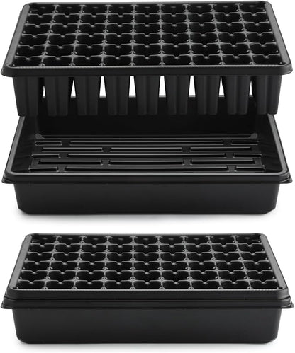 5 Pack Seedling Starter Trays No Holes and 5 Pack 54 Cell Seed Starter Trays Extra Deep 2.8" - Heavy Duty Plastic Nursery Trays for Seed Germination & Plant Propagation (5 Sets)