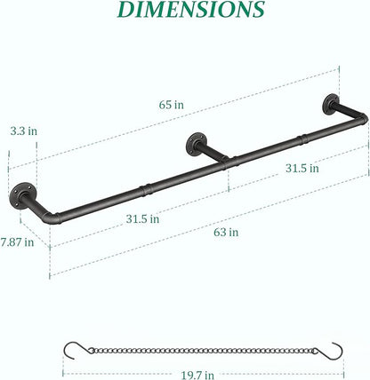 Plant Haning Rod, 2 Pack Hanging Planters for Indoor Plants with 6 Chains, Wall Plant Hanging Bar for Window Celling, 65.7 Inch, Metal Black, Pots Not Included