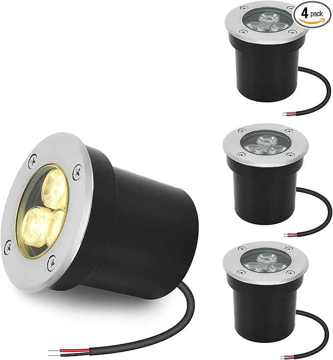 Low Voltage In-ground Light LED Well Lights Landscape Lighting 3W 12V 24V Outdoor Landscape Light Waterproof IP67 Pathway Driveway Deck Step Fence Garden Lights (Warm White)
