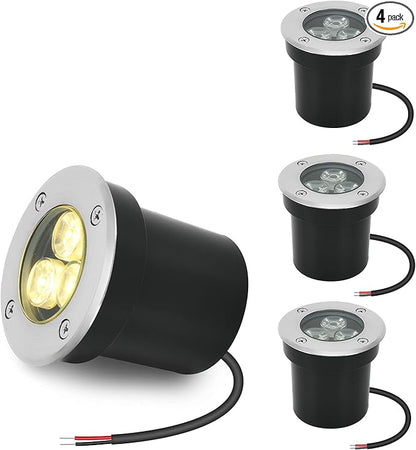 Low Voltage In-ground Light LED Well Lights Landscape Lighting 3W 12V 24V Outdoor Landscape Light Waterproof IP67 Pathway Driveway Deck Step Fence Garden Lights (Warm White)