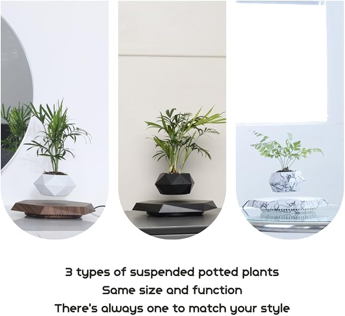 MOOCCI Floating Plant Pot Magnetic Levitating Plant Pot for Succulents, Air Bonsai and Fake Flowers and Plants, Unique Decor for Home, Office and Desk, Father's Day (Marble)