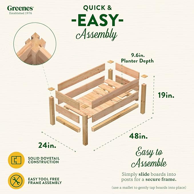 Greenes Fence Premium Cedar Elevated Garden Bed, 24" W x 48" L x 19" H - Made in USA with North American Cedar