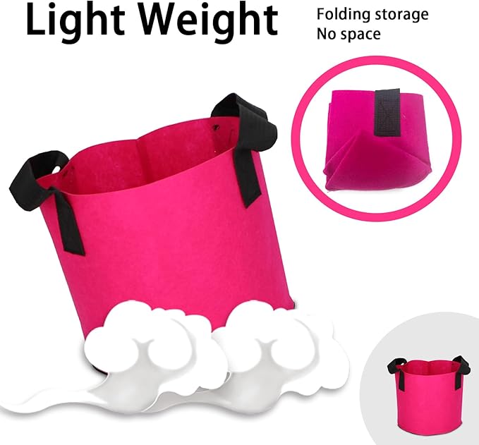 Grow Bags,Growing Pot Bags Garden Grow Bag Indoor Outdoor Fabric Aeration Plant Pot Container Flower Vegetable Pouch (Rose Red,17Gallon)