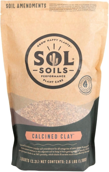 Sol Soils Calcined Clay – 100% Peat-Free Soil Amendments with Superior Drainage, Aeration, & Root Health for Indoor Plants, Succulents, Bonsai & More - 2 Quarts